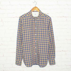 Hartford Slim Fit Button up Shirt Yellow Blue Check Cotton Size 2XL